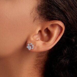 925 Sterling Silver Animal Paw Dog Cat Footprints Stud Earrings